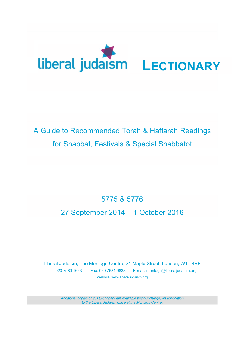 Liberal Judaism Lectionary 5775 & 5776