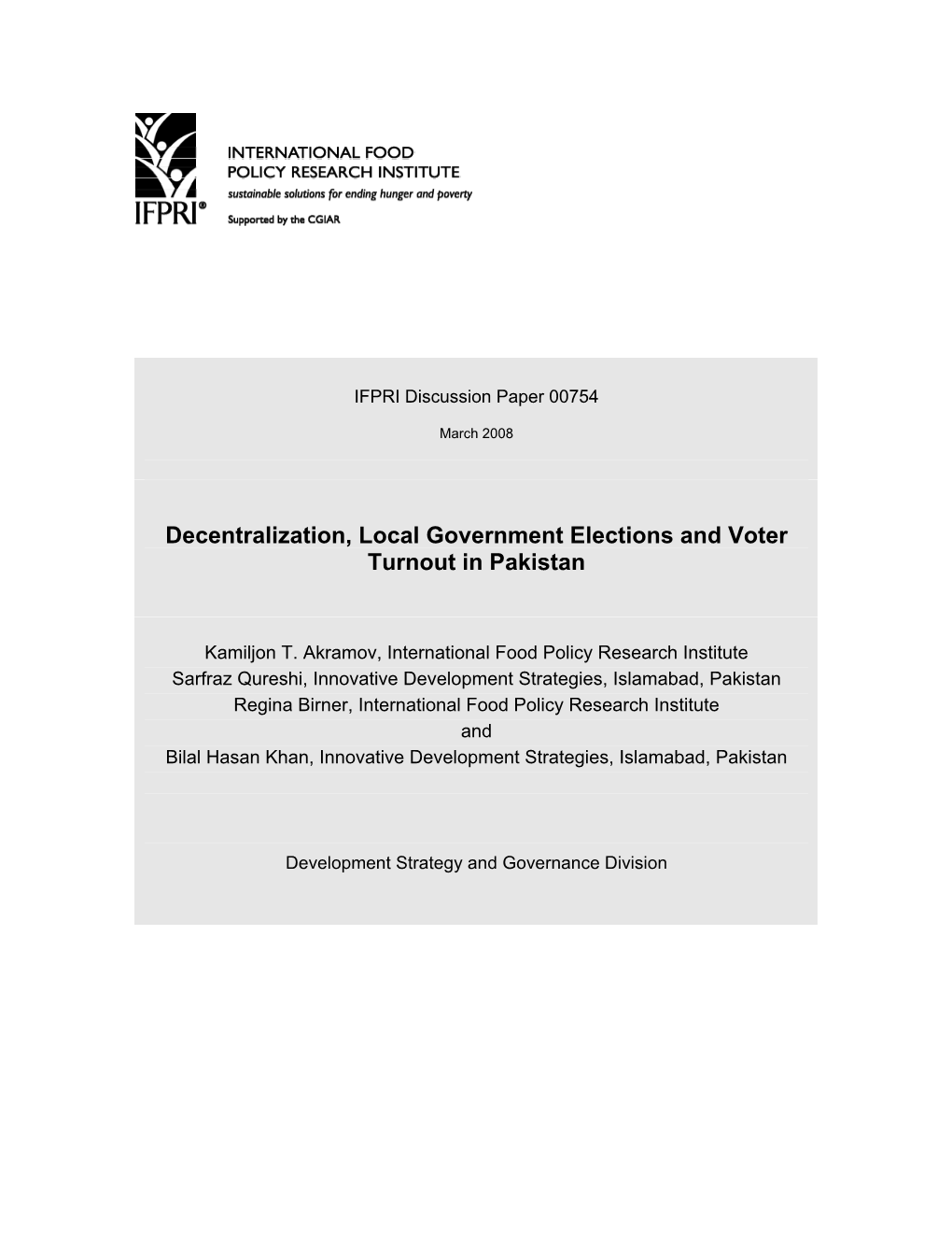 Decentralization, Local Government Elections and Voter Turnout in Pakistan