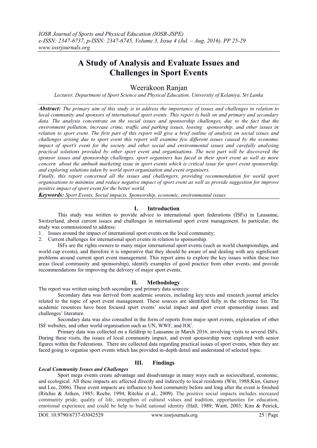 A Study of Analysis and Evaluate Issues and Challenges in Sport Events