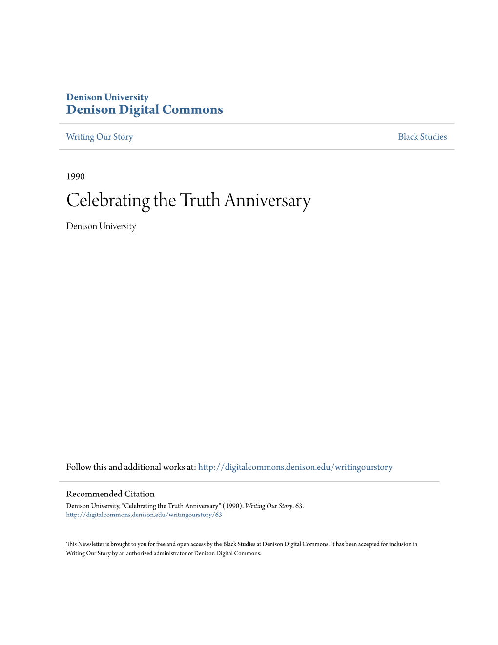 Celebrating the Truth Anniversary Denison University