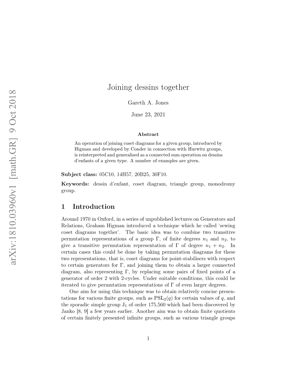 Arxiv:1810.03960V1 [Math.GR]