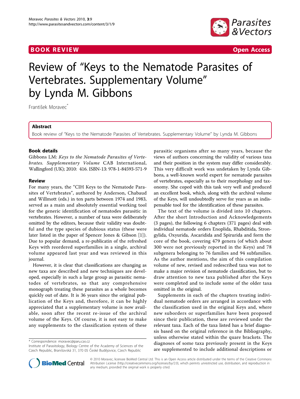 Keys to the Nematode Parasites of Vertebrates. Supplementary Volume” by Lynda M