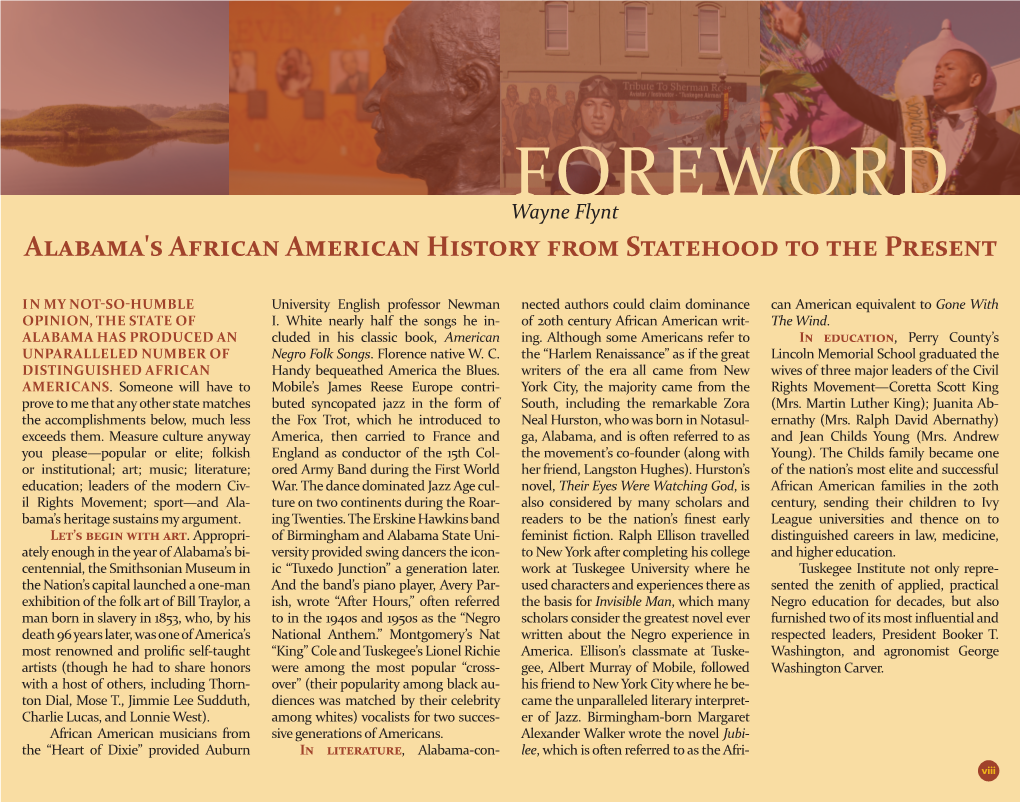 FOREWORD Wayne Flynt Alabama's African American History from Statehood to the Present