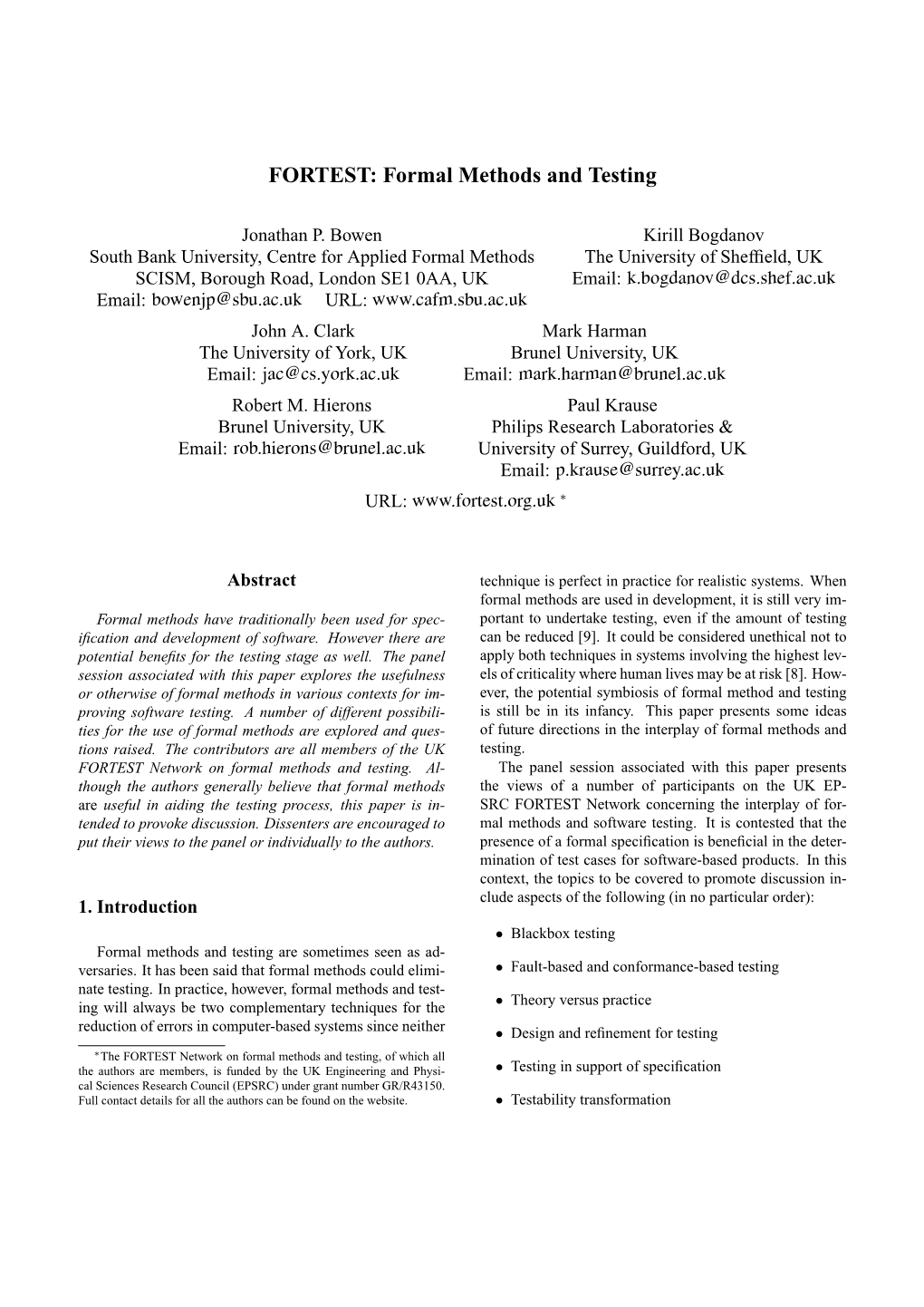 Formal Methods and Testing