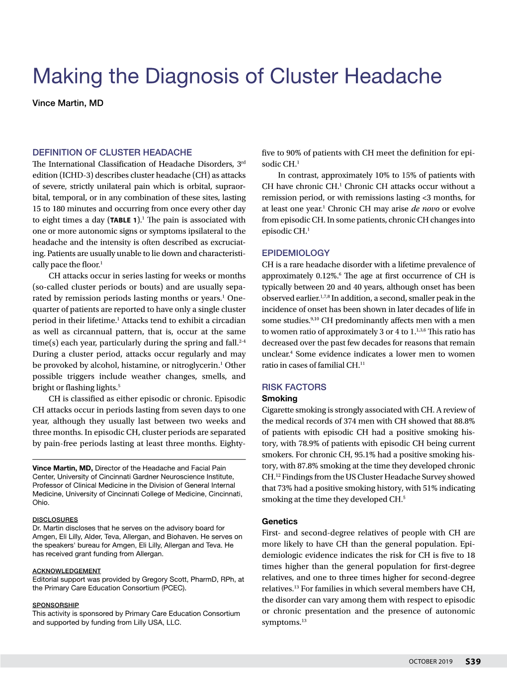 Making the Diagnosis of Cluster Headache