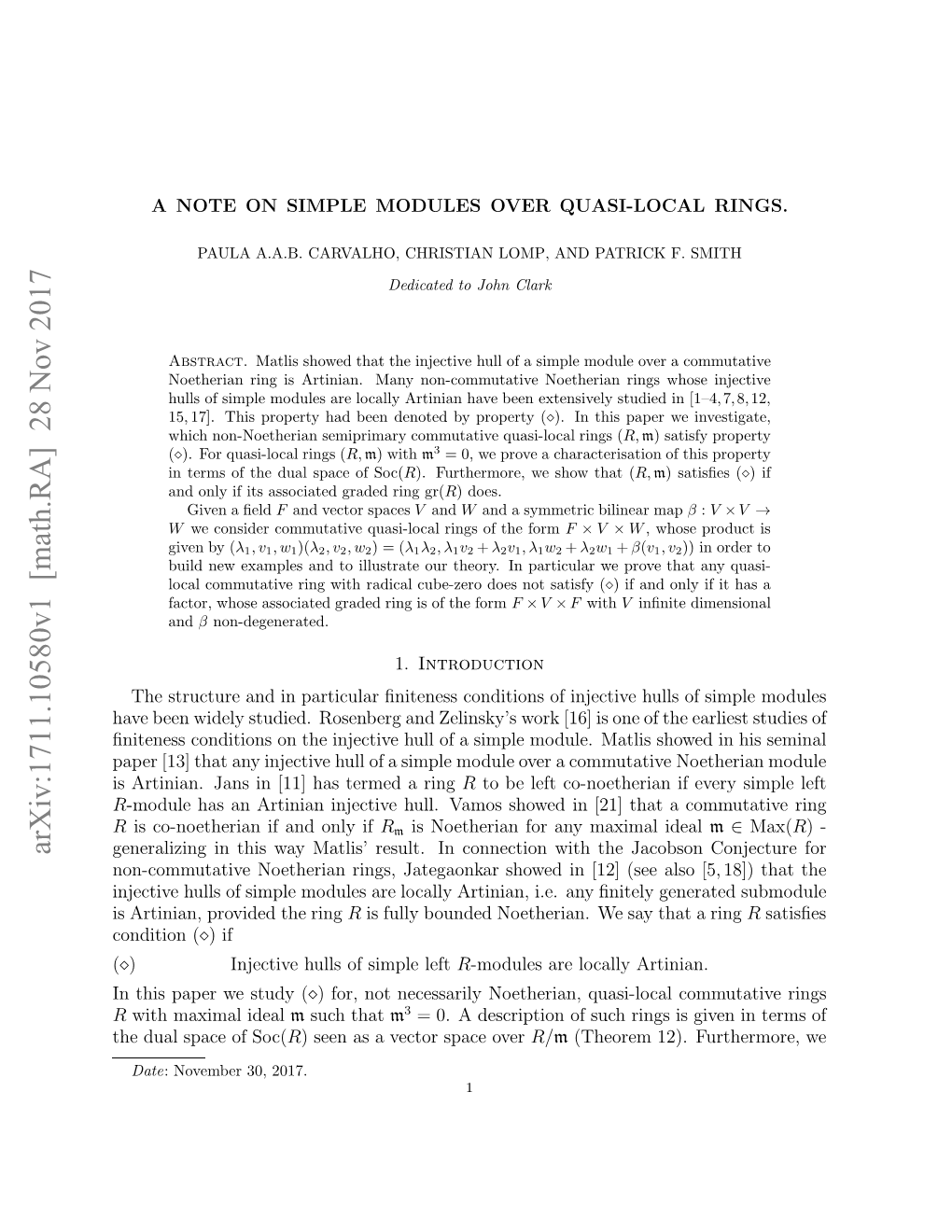 A Note on Simple Modules Over Quasi-Local Rings