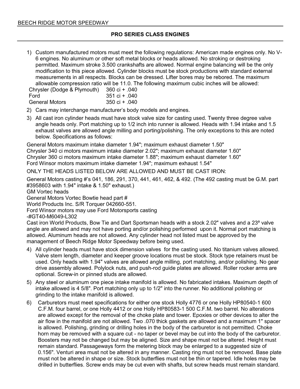 Pro-Series Rules & Regulations