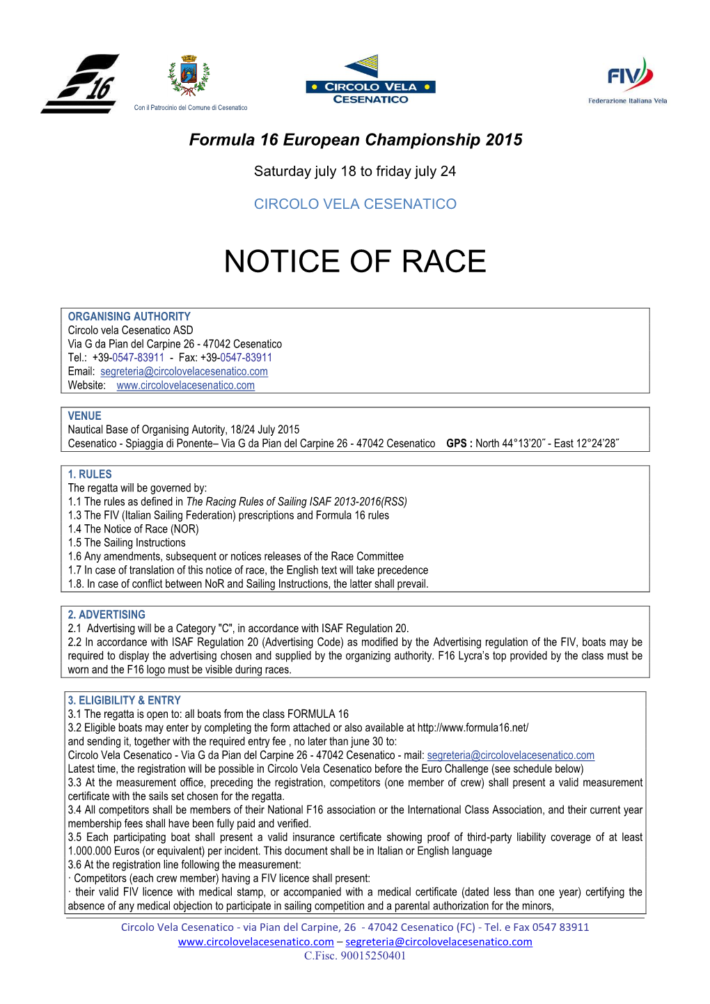 Notice of Race