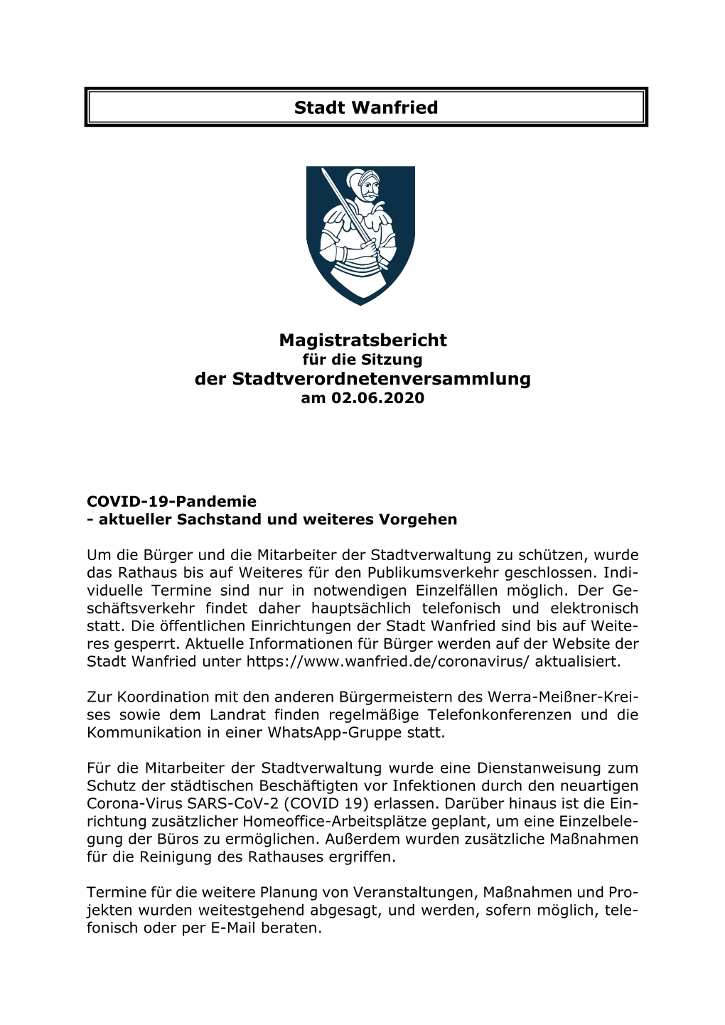 Magistratsbericht Der Stadtverordnetenversammlung