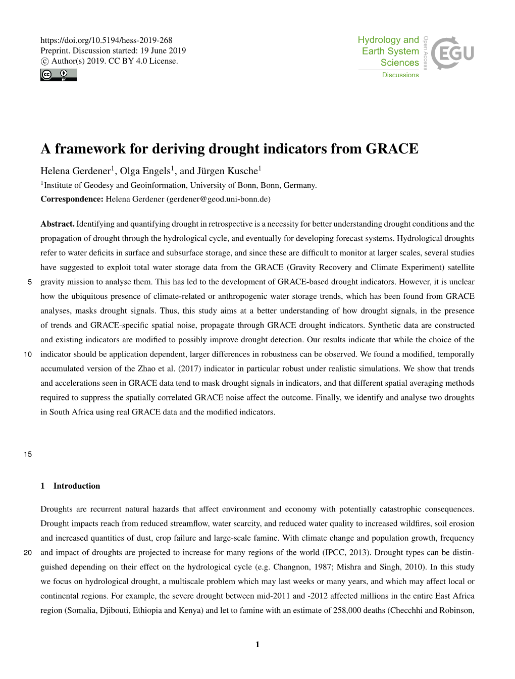 A Framework for Deriving Drought Indicators from GRACE