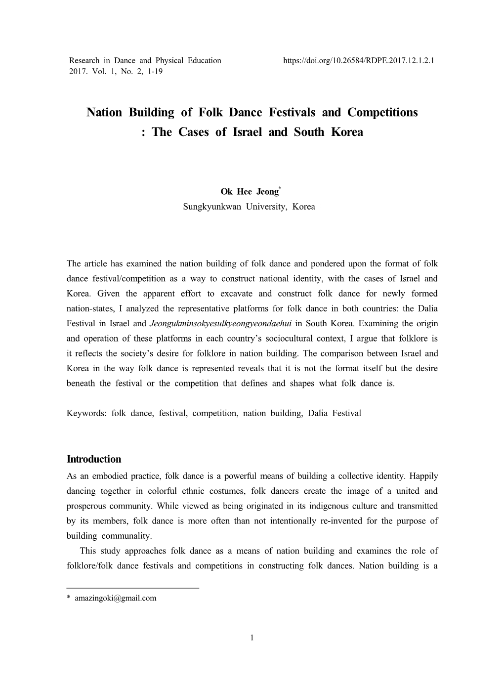 Nation Building of Folk Dance Festivals and Competitions : the Cases of Israel and South Korea