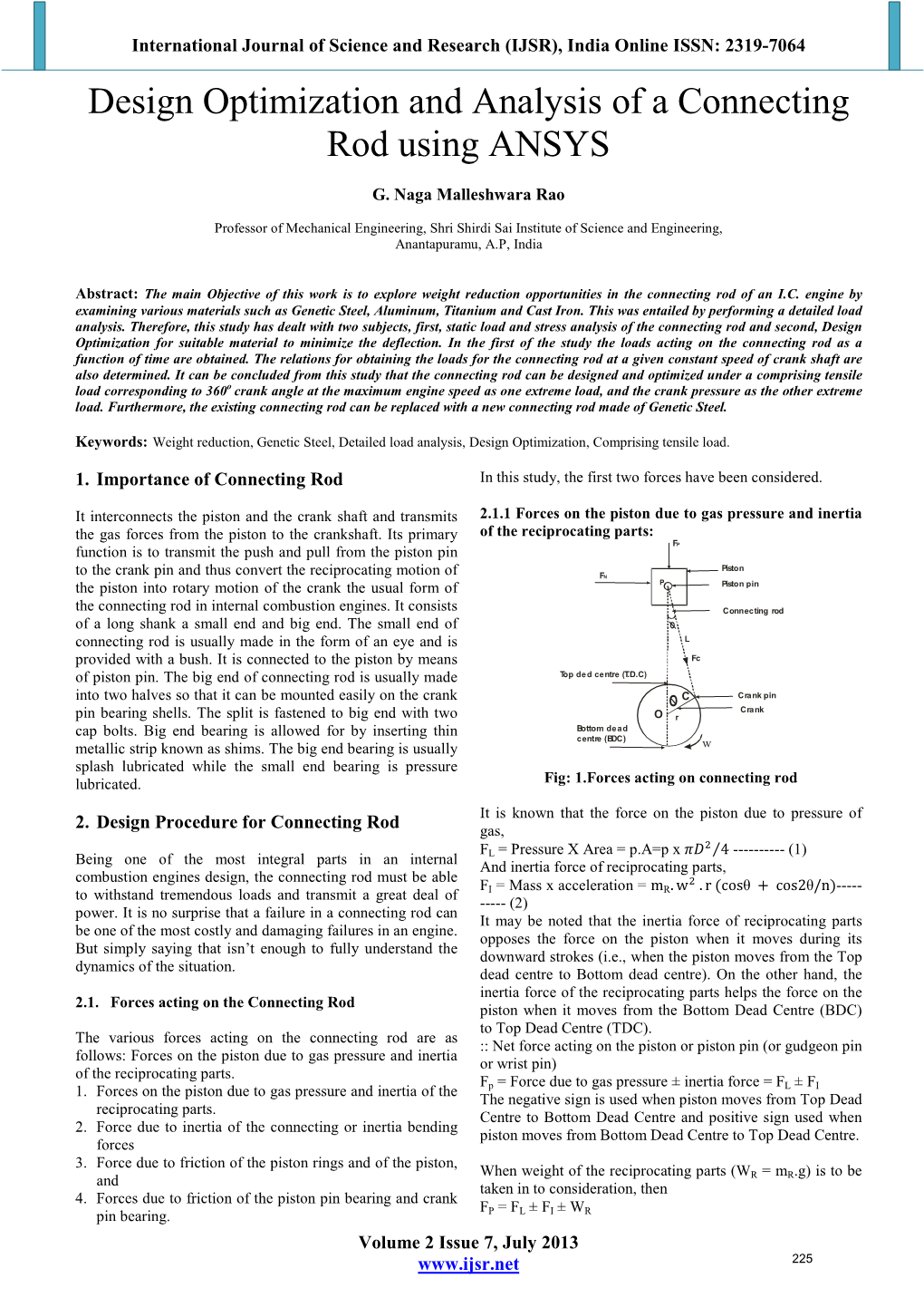 Design Optimization and Analysis of a Connecting Rod Using ANSYS