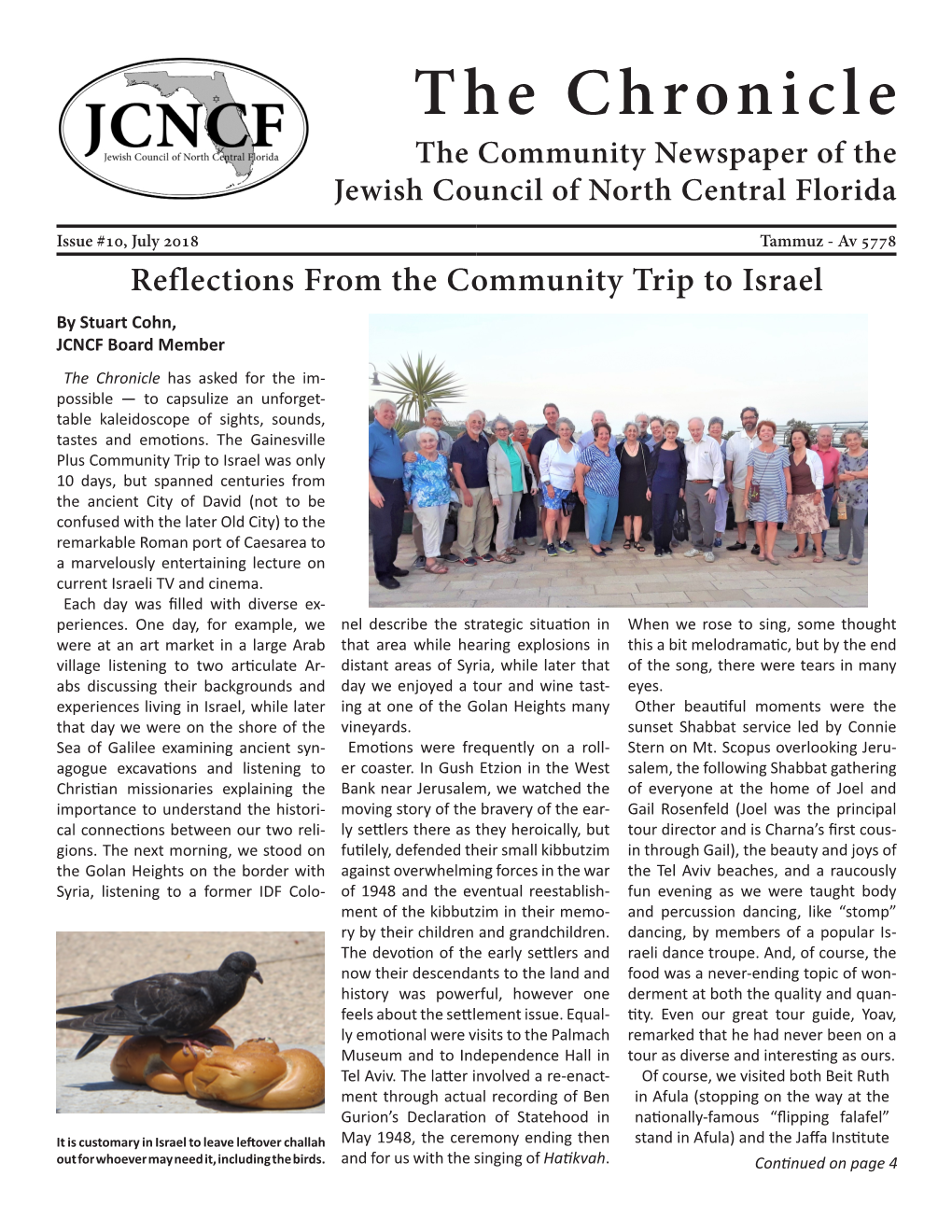 The Chronicle the Community Newspaper of the Jewish Council of North Central Florida