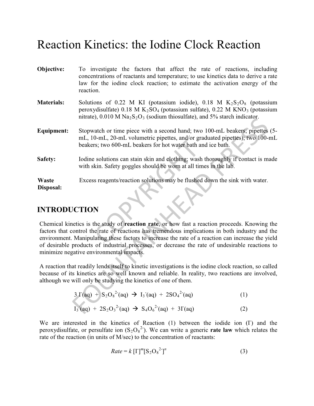 The Iodine Clock Reaction