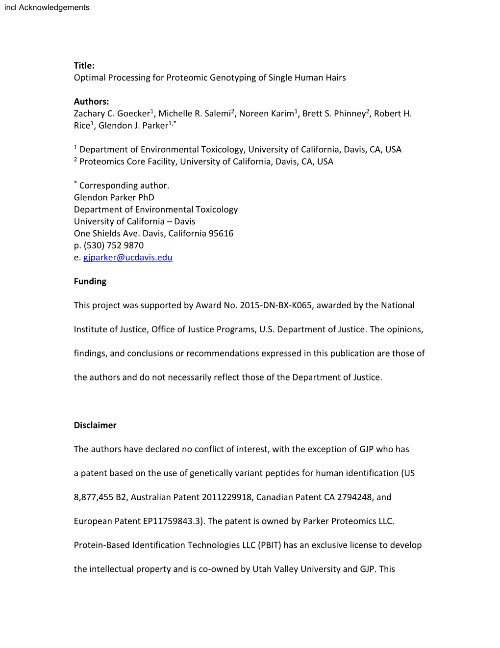 Optimal Processing for Proteomic Genotyping of Single Human Hairs