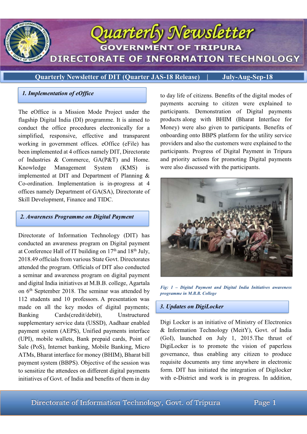 Quarterly Newsletter of DIT July-Aug-Sep 2018