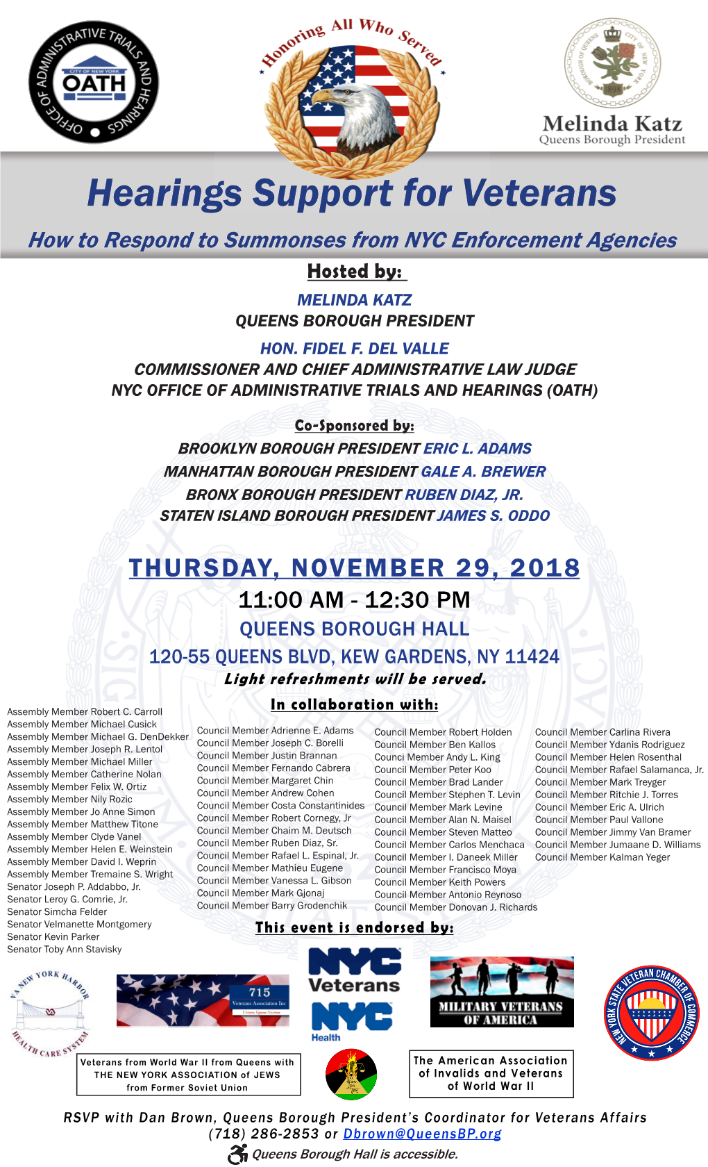 Hearings Support for Veterans How to Respond to Summonses from NYC Enforcement Agencies Hosted By: MELINDA KATZ QUEENS BOROUGH PRESIDENT HON