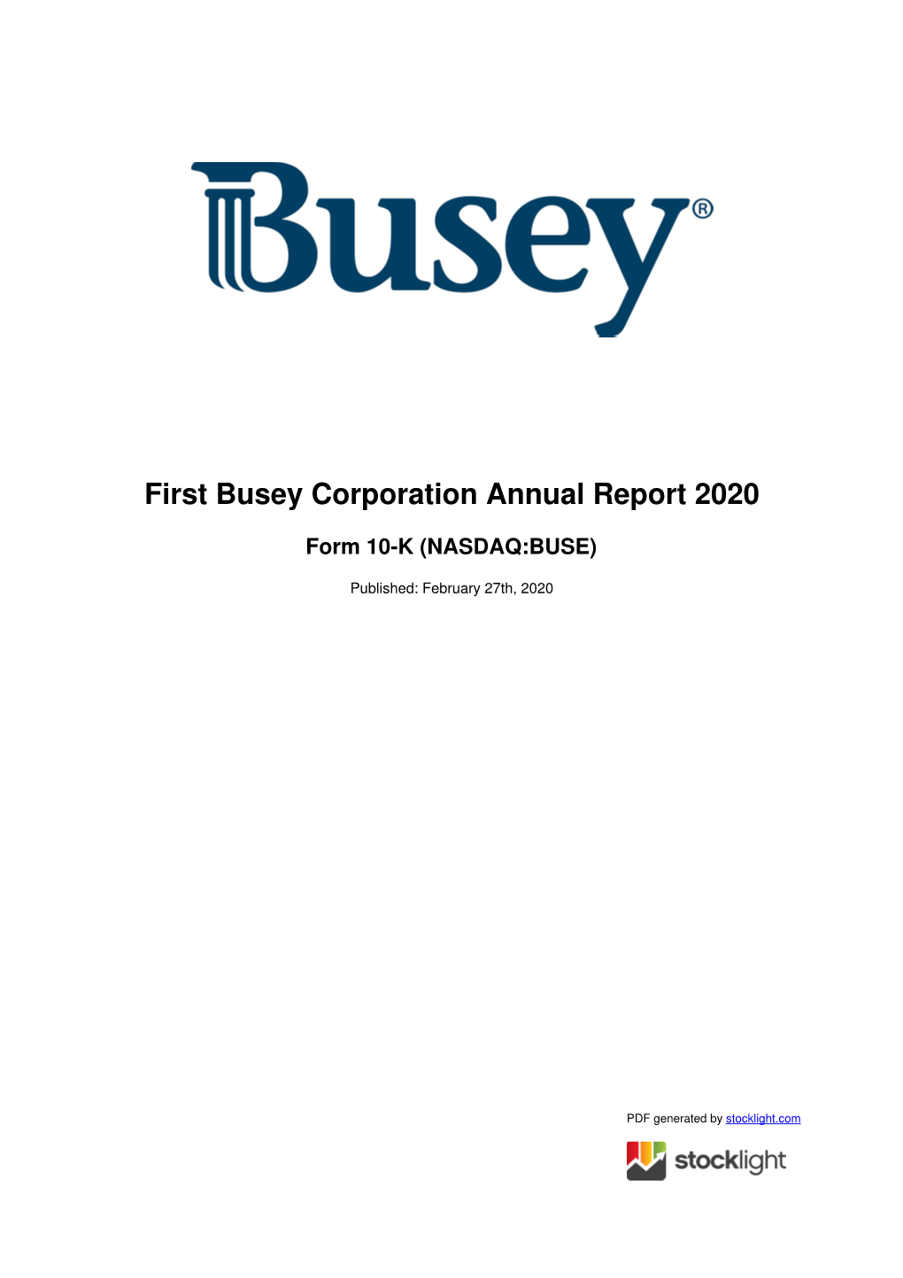 First Busey Corporation Annual Report 2020