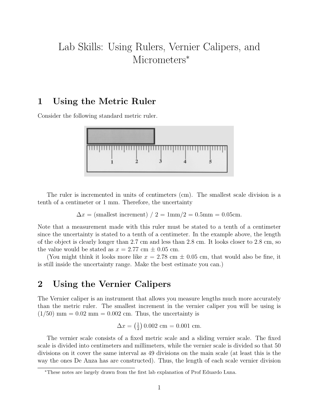 Using Rulers, Vernier Calipers, and Micrometers