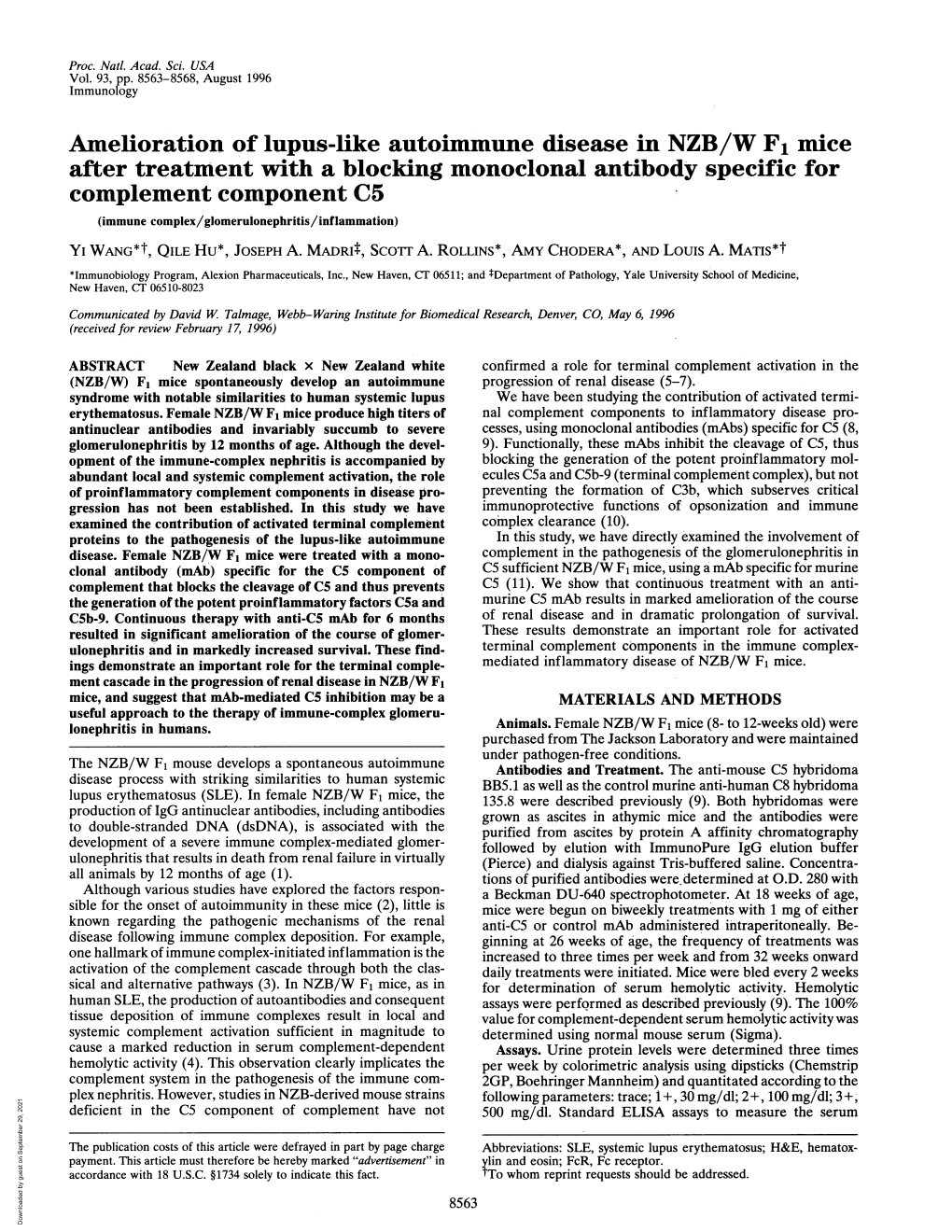 Amelioration of Lupus-Like Autoimmune Disease in NZB/W F1 Mice After