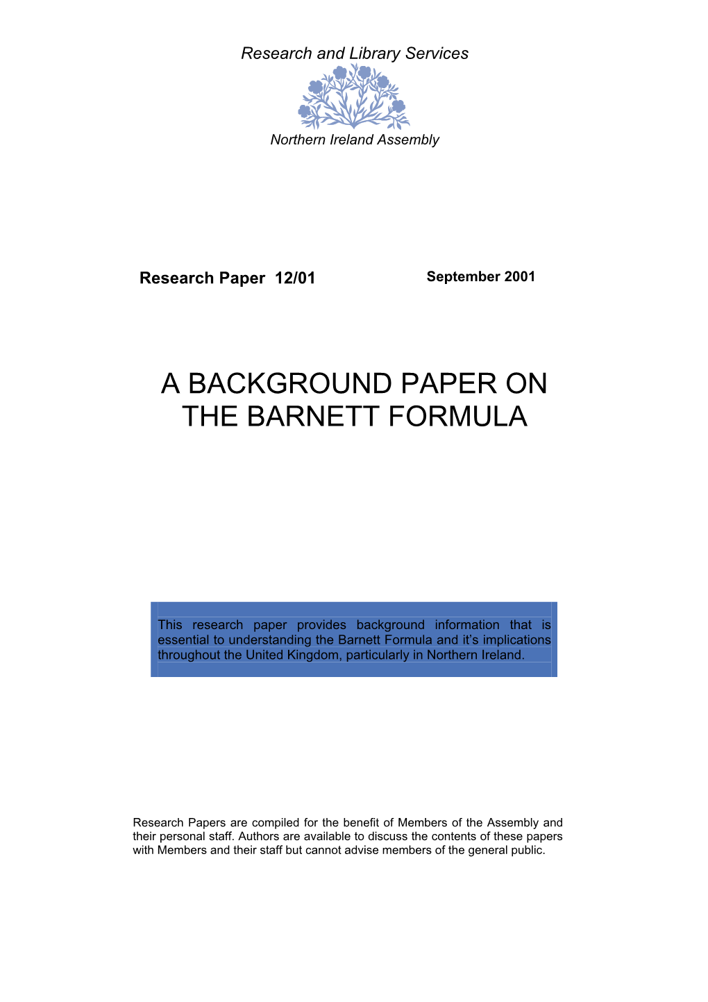 A Background Paper on the Barnett Formula