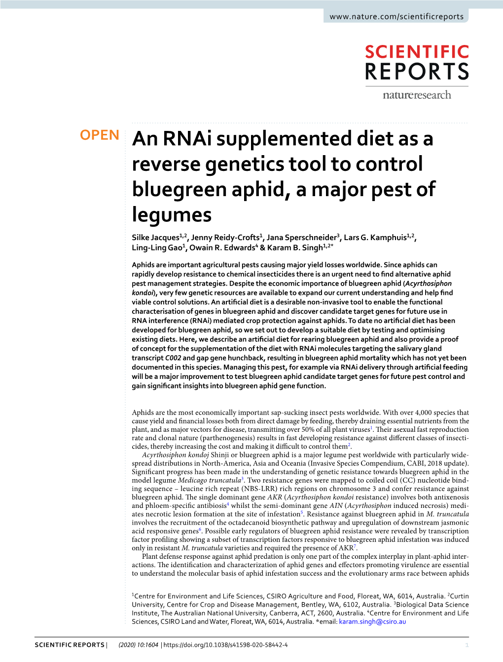 An Rnai Supplemented Diet As a Reverse Genetics Tool to Control