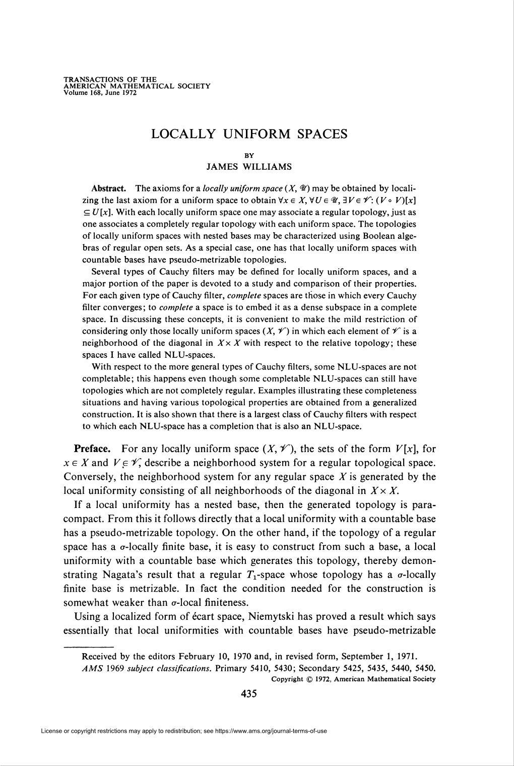 Locally Uniform Spaces