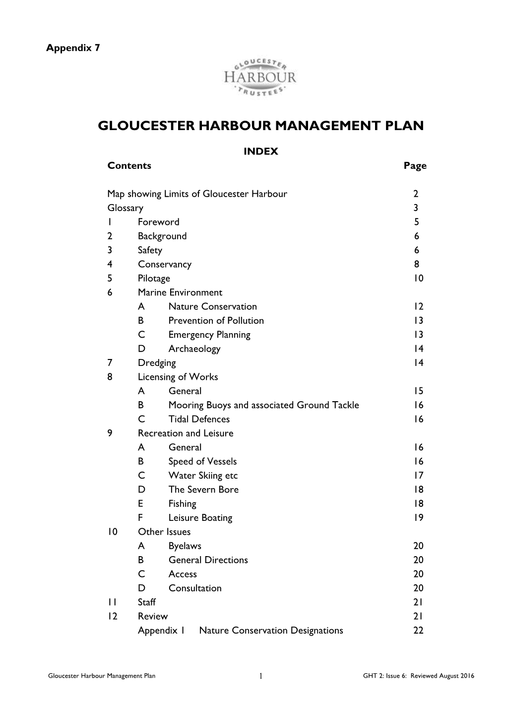 Gloucester Harbour Management Plan