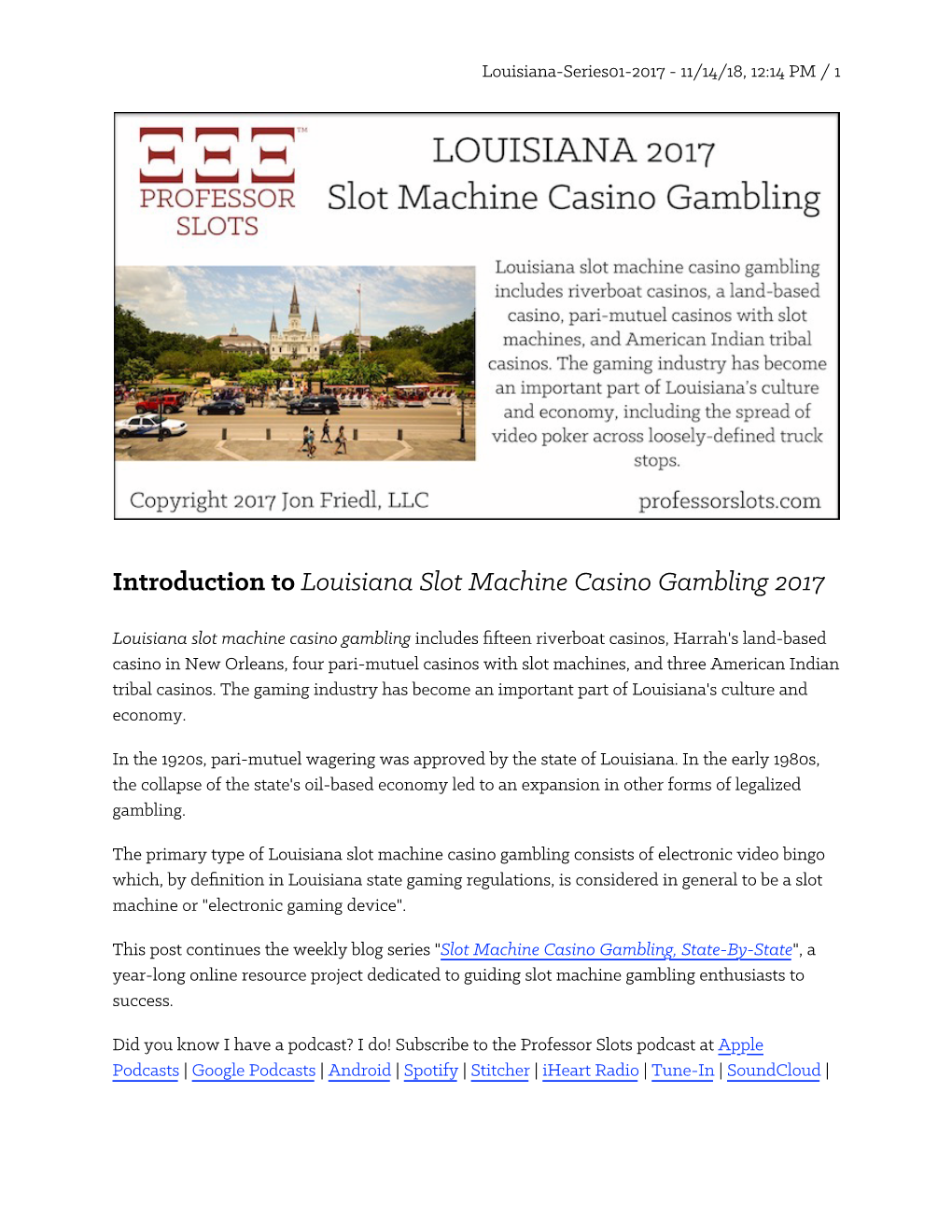 Introduction to Louisiana Slot Machine Casino Gambling 2017