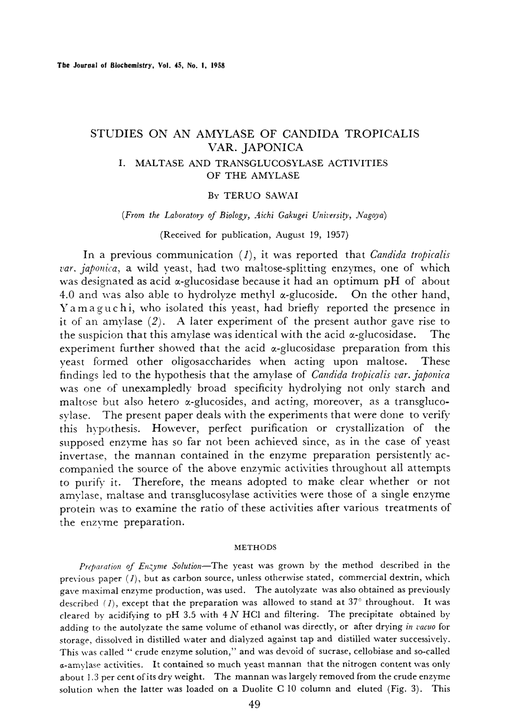 The Journal of Biochemistry, Vol. 45, No. I, 1958 STUDIES on AN
