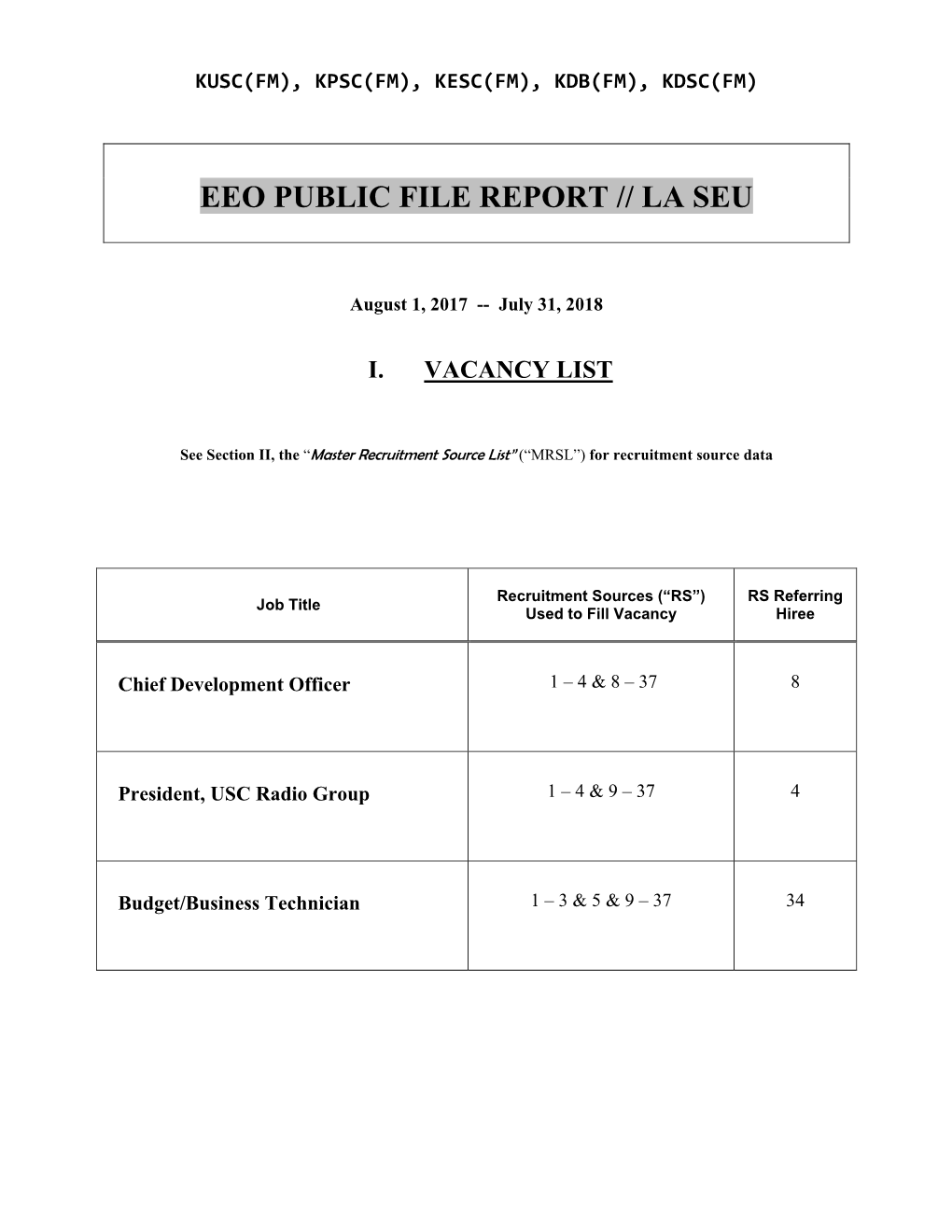 View 2018 LA SEU Annual EEO Report