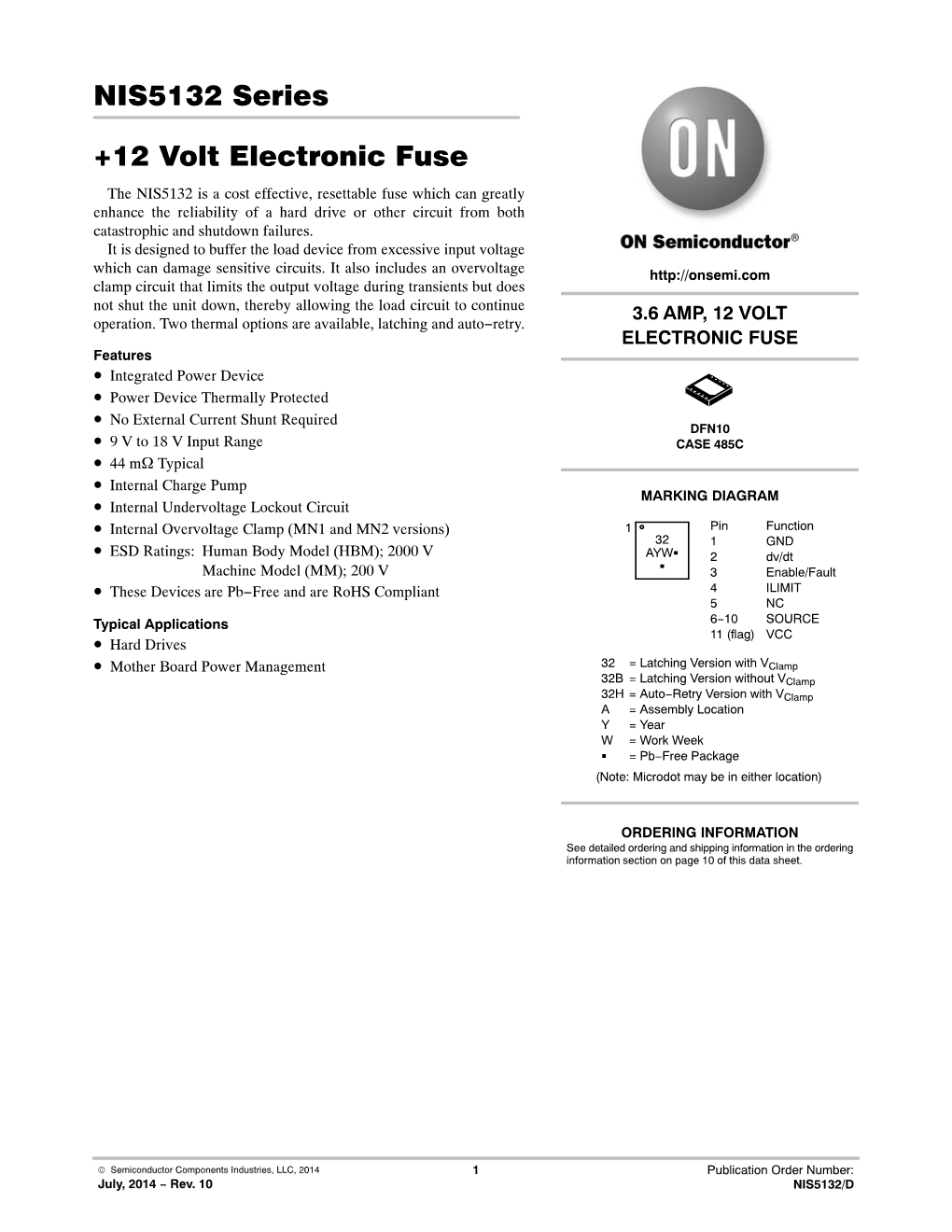 NIS5132 Series +12 Volt Electronic Fuse