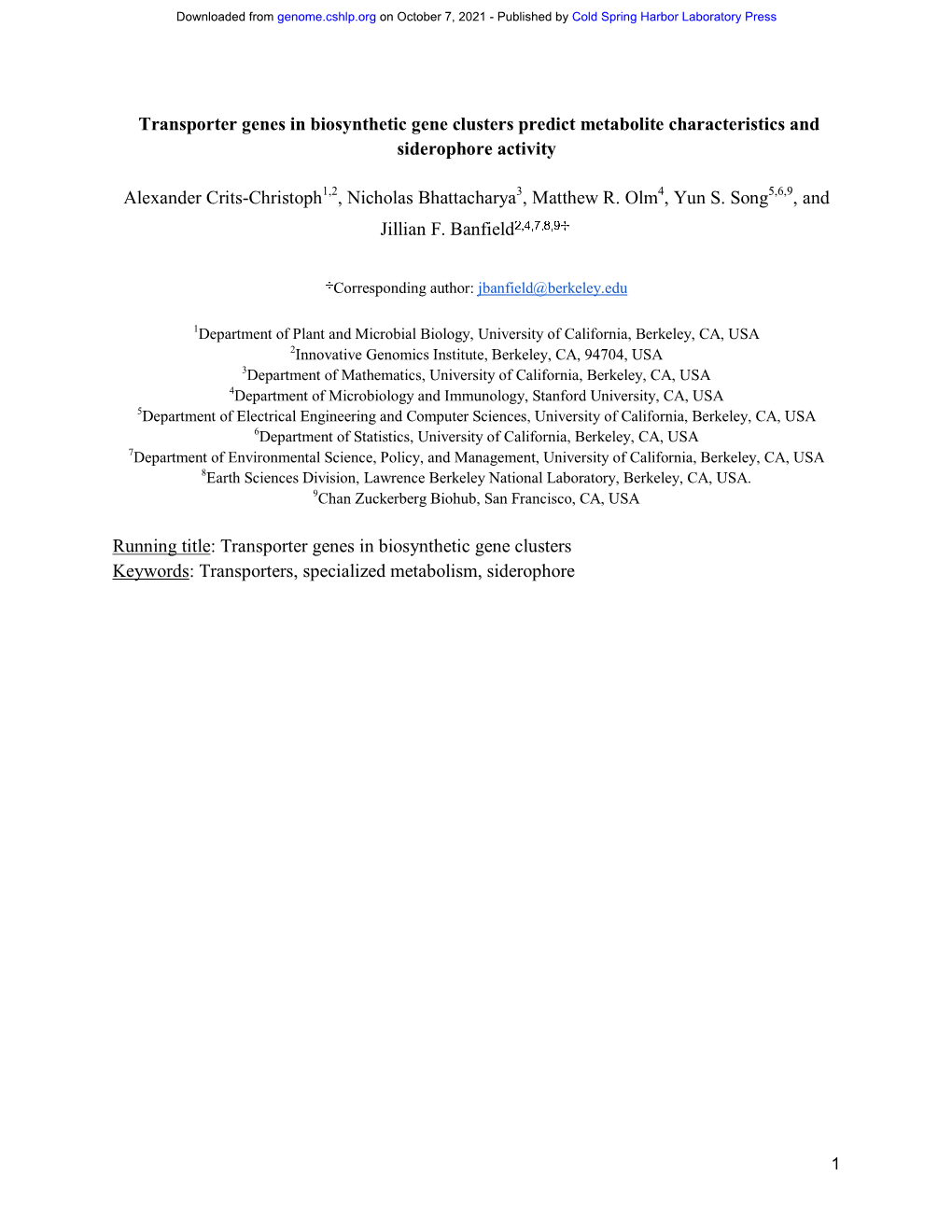 Transporter Genes in Biosynthetic Gene Clusters Predict Metabolite Characteristics and Siderophore Activity