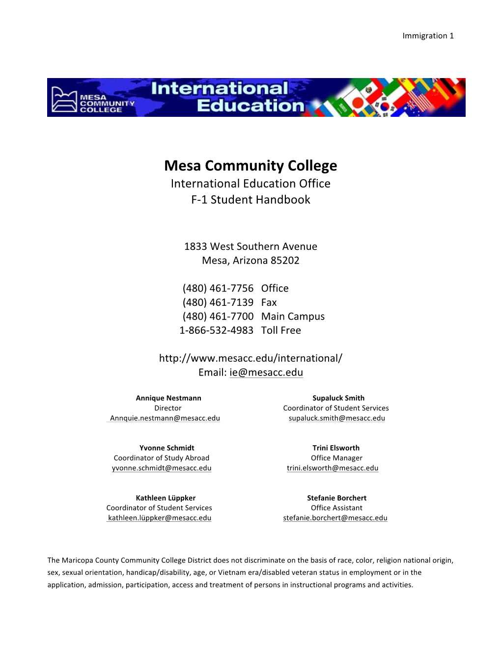Mesa Community College International Education Office F-1 Student Handbook