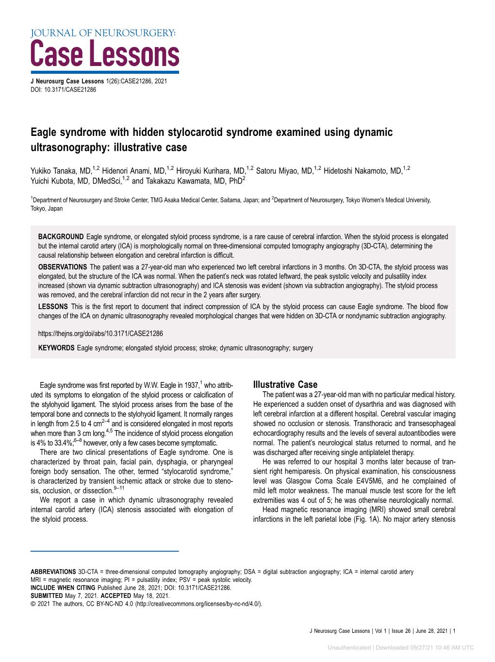 Eagle Syndrome with Hidden Stylocarotid Syndrome Examined Using Dynamic Ultrasonography: Illustrative Case