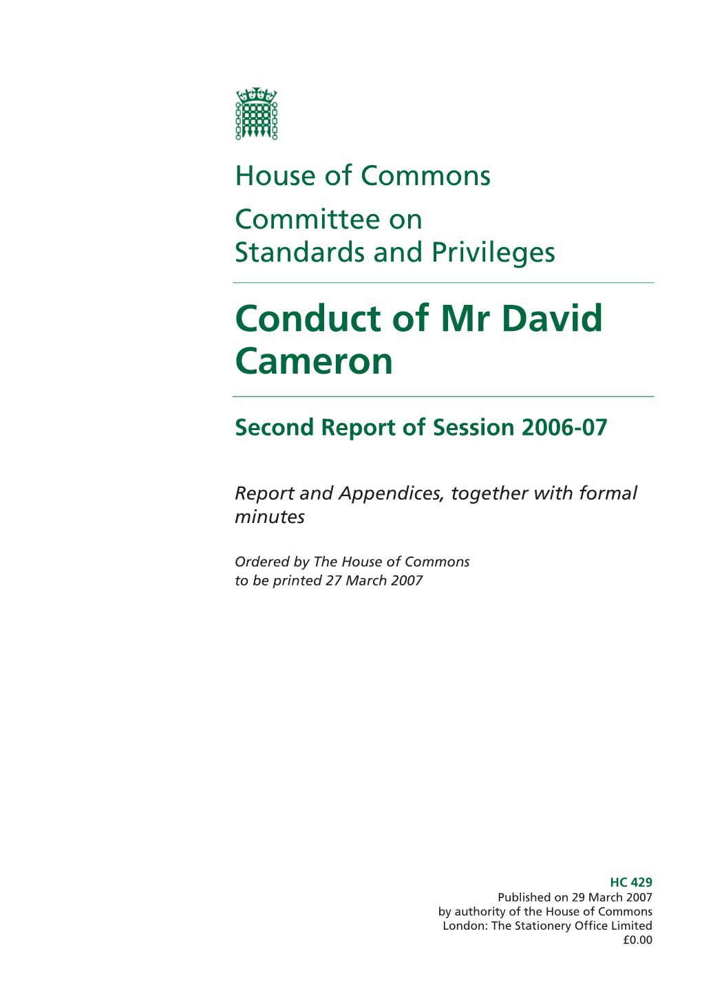 Conduct of Mr David Cameron