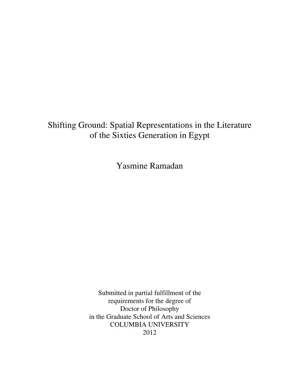 Spatial Representations in the Literature of the Sixties Generation in Egypt