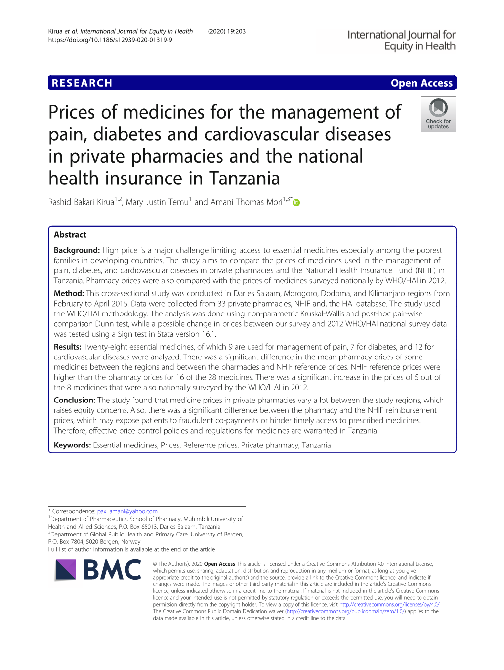 Prices of Medicines for the Management of Pain, Diabetes And