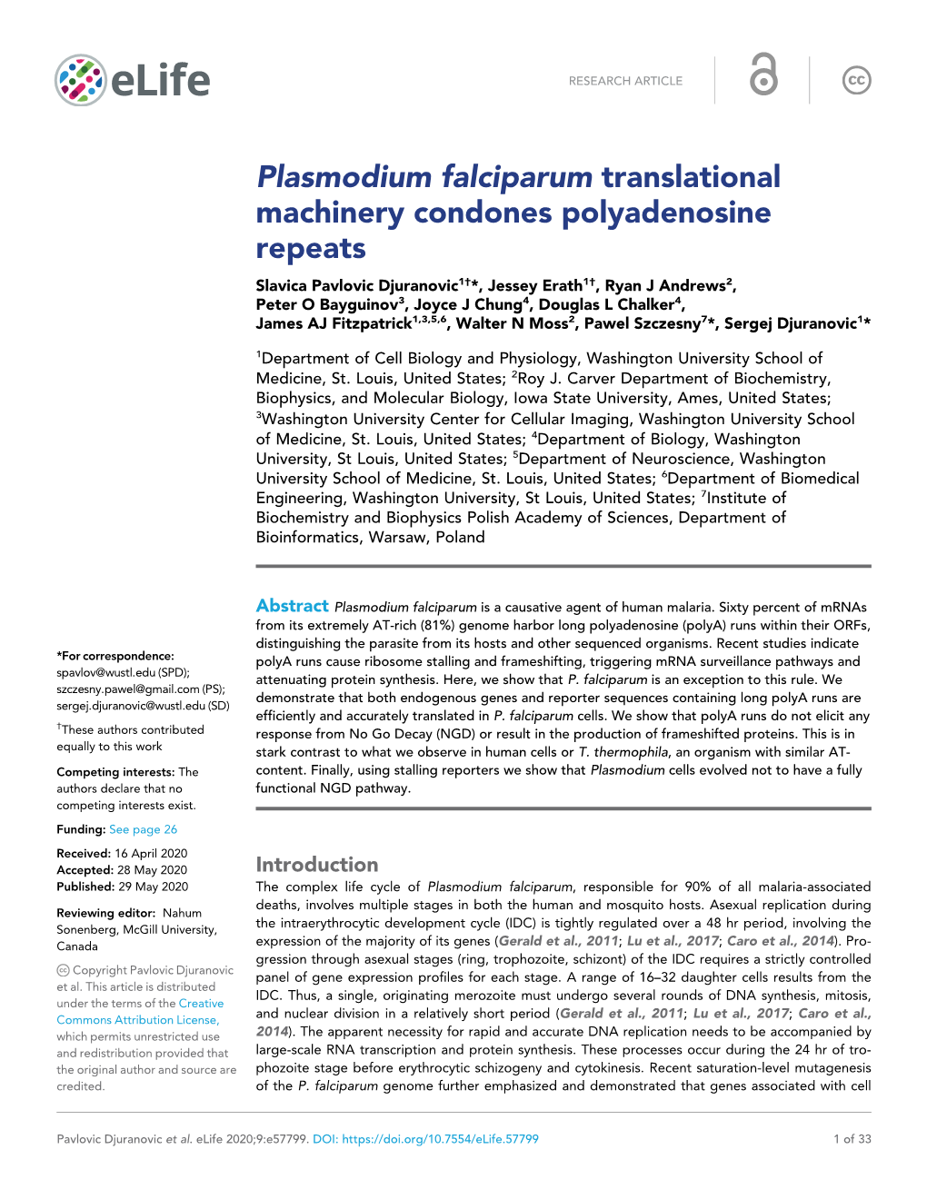 Plasmodium Falciparum Translational Machinery Condones