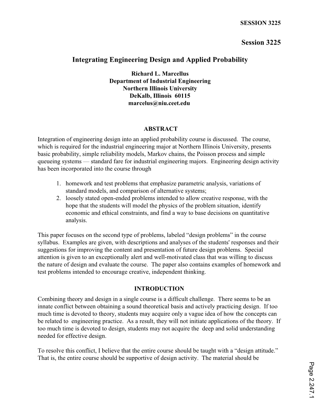 Integrating Engineering Design and Applied Probability