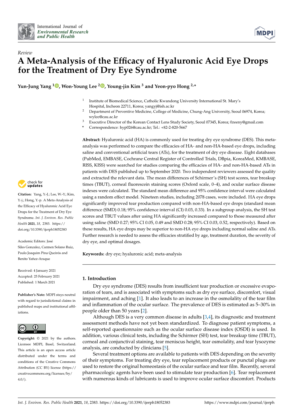 A Meta-Analysis of the Efficacy of Hyaluronic Acid Eye Drops