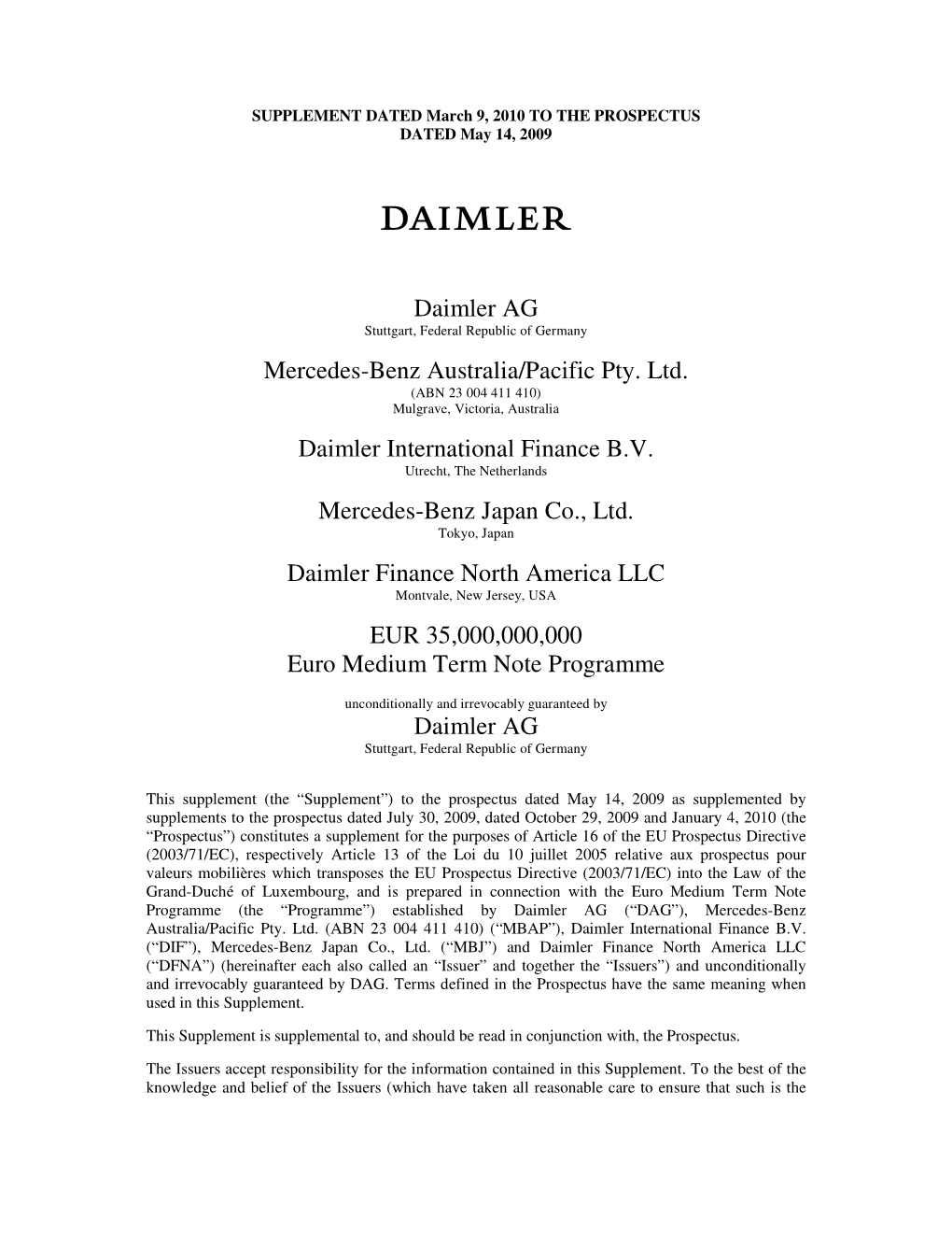 Daimler AG Mercedes-Benz Australia/Pacific Pty. Ltd. Daimler