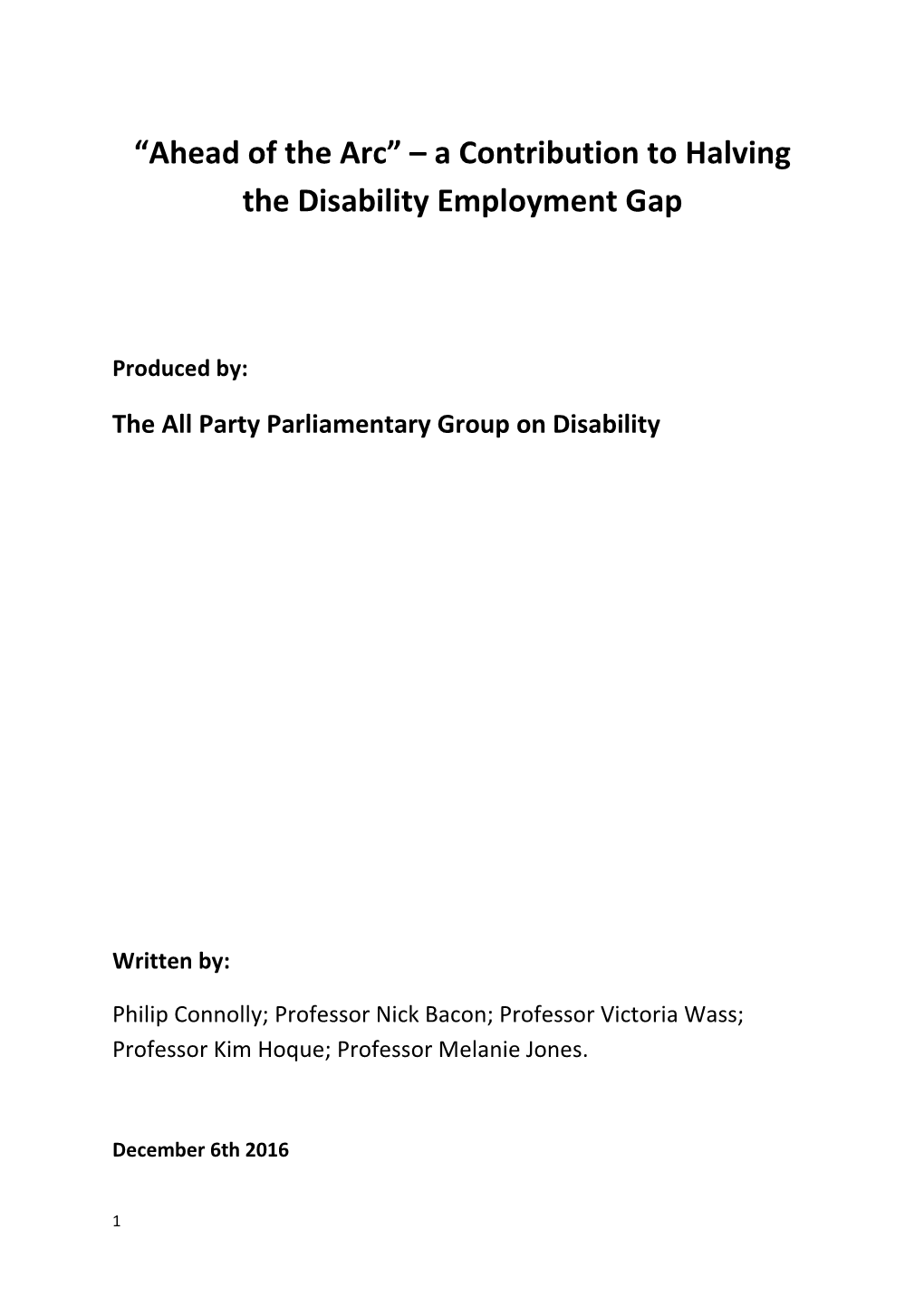 Ahead of the Arc” – a Contribution to Halving the Disability Employment Gap