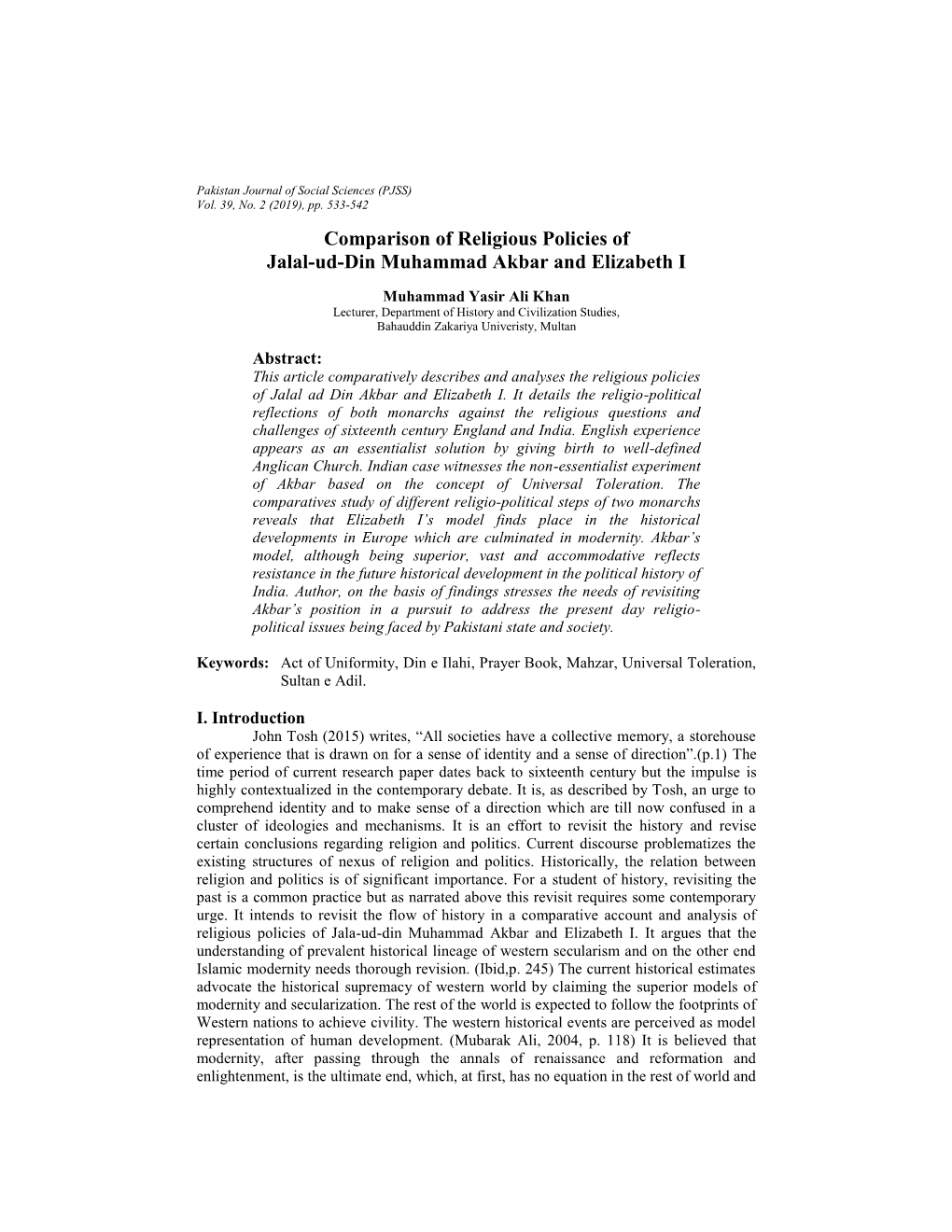 Contribution of Fiscal Decentralization to Economic Growth: Evidence from Pakistan