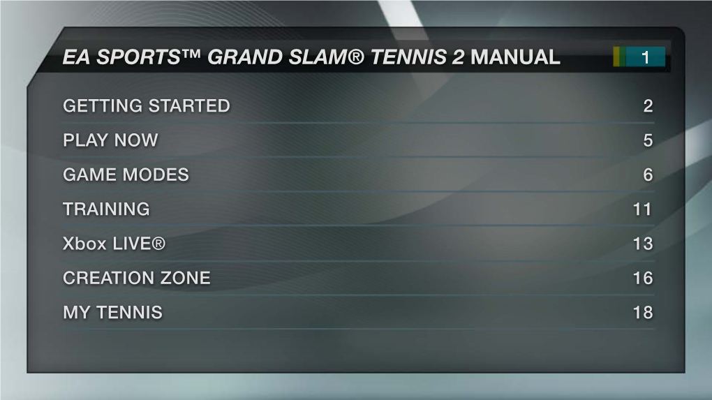 Ea Sports™ Grand Slam® Tennis 2 Manual 1