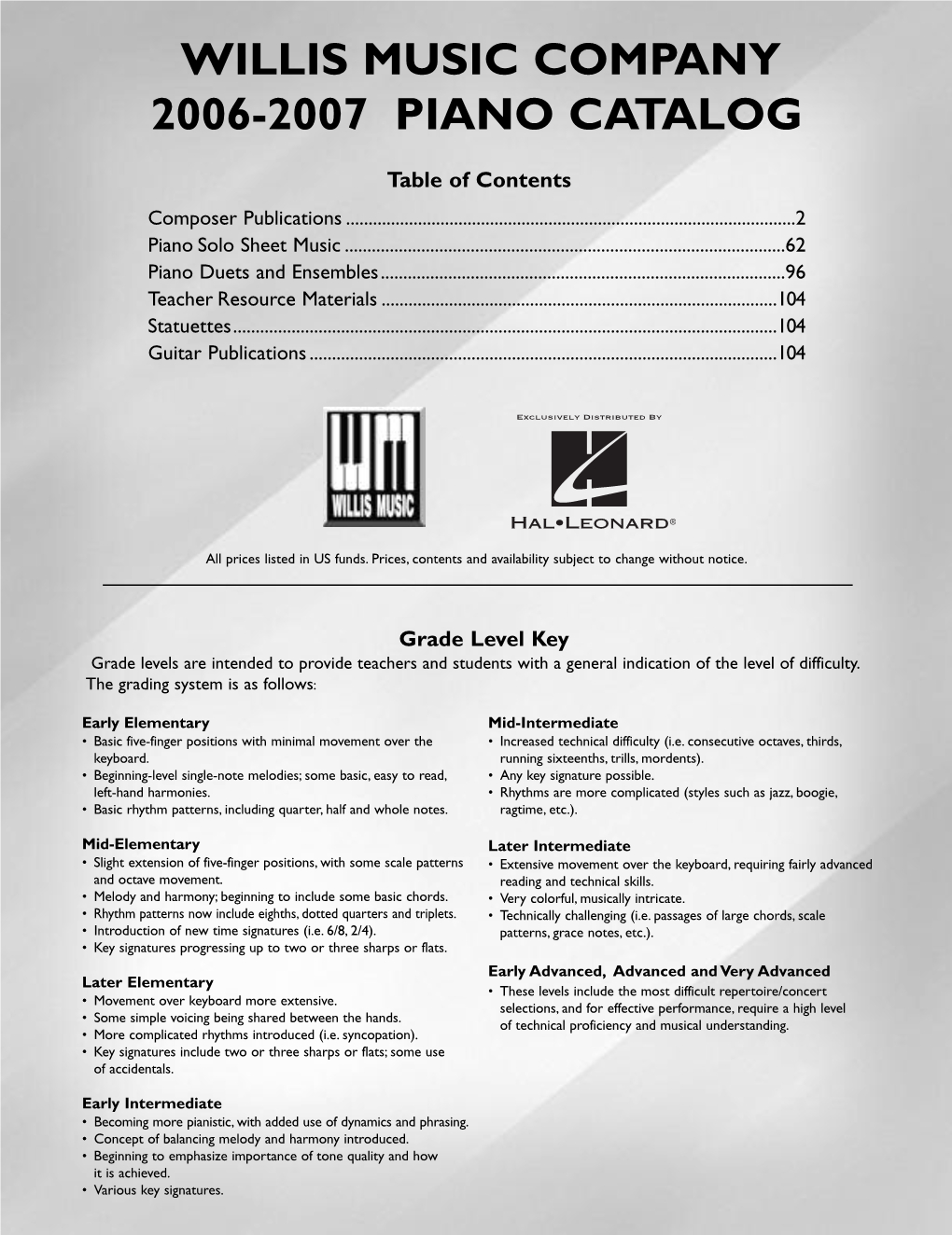 Willis Music Company 2006-2007 Piano Catalog