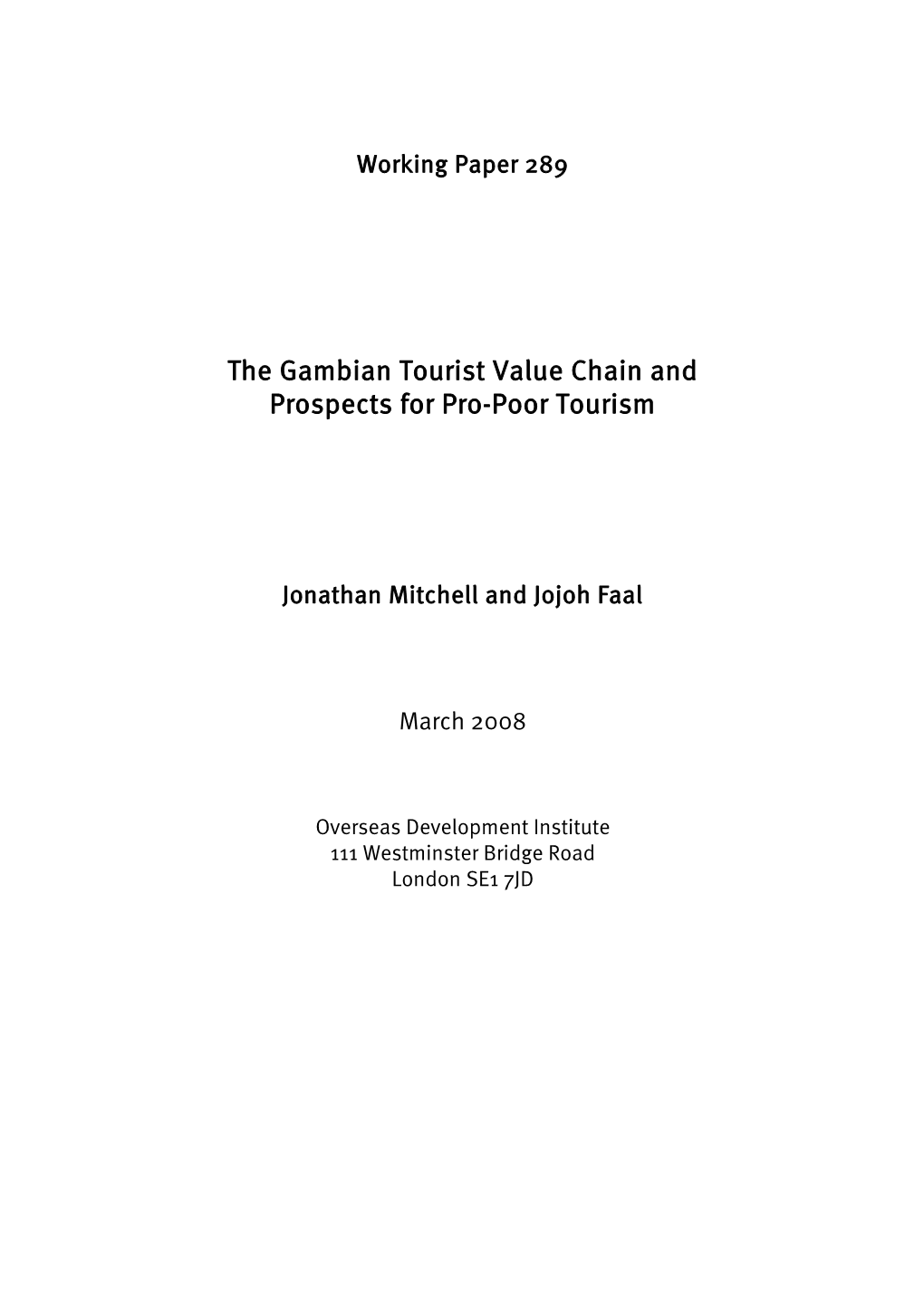 The Gambian Tourist Value Chain and Prospects for Pro-Poor Tourism