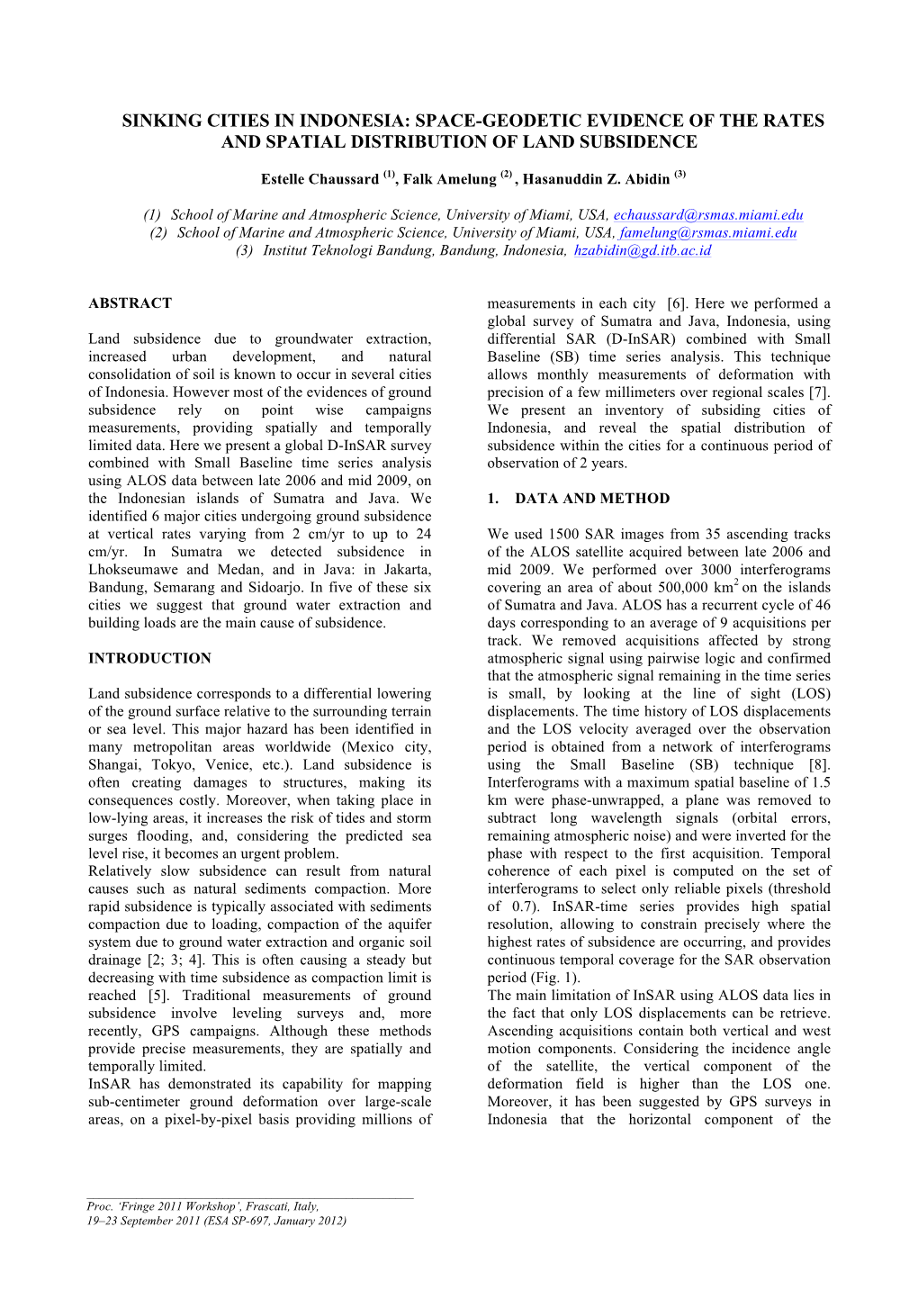 Sinking Cities in Indonesia: Space-Geodetic Evidence of the Rates and Spatial Distribution of Land Subsidence