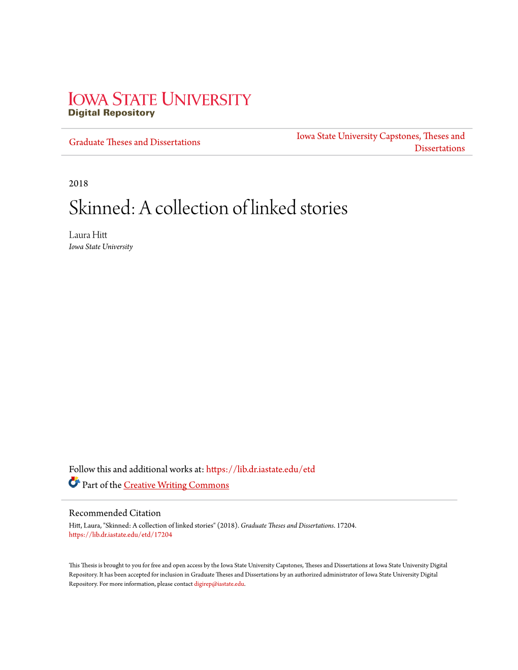 A Collection of Linked Stories Laura Hitt Iowa State University