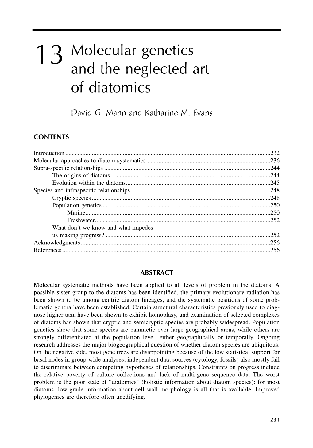Mann, D.G. and Evans, K.M. (2007). Molecular Genetics and the Neglected Art of Diatomics. In